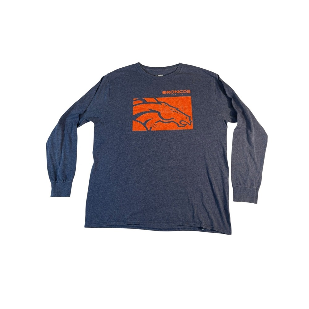 Denver Broncos Shirt Mens XL Blue NFL Team Apparel Graphic Crew Neck Long Sleeve